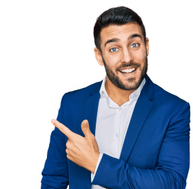 Photo: Businessman pointing to headline for ONLC's upcoming special events and offers.