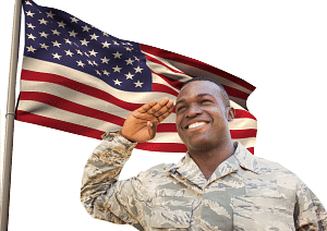 Photo: Army soldier saluting US Flag.