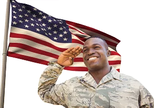 Photo: Army soldier saluting US Flag.